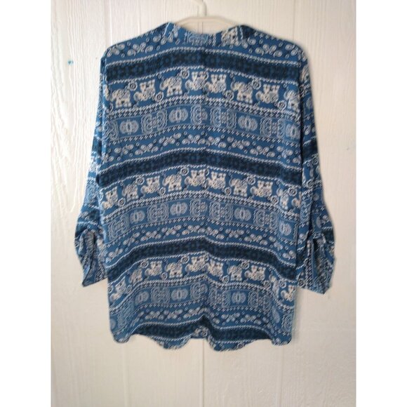 Rue 21 Womens Plus 1X Elephant Paisley Tunic Blouse Blue Roll Tab Sleeve Strappy - Picture 4 of 5